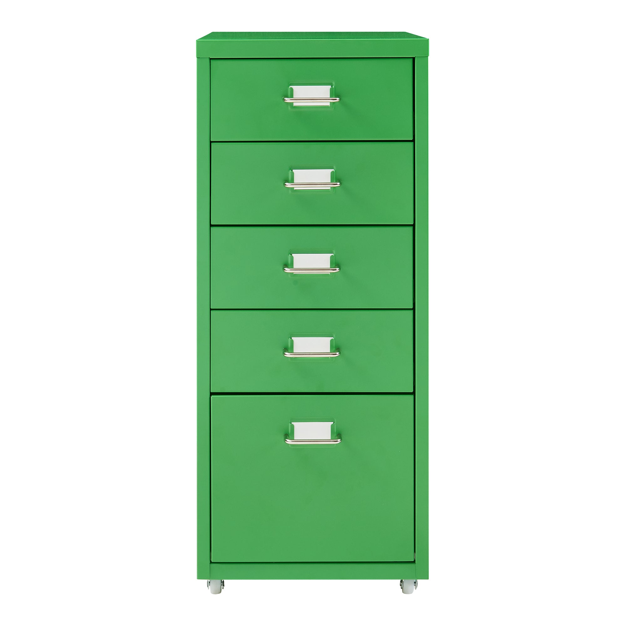 Cassettiera Kökar in Acciaio Mobile Archivio con 5 Cassetti e Rotelle - Verde Mela [en.casa]