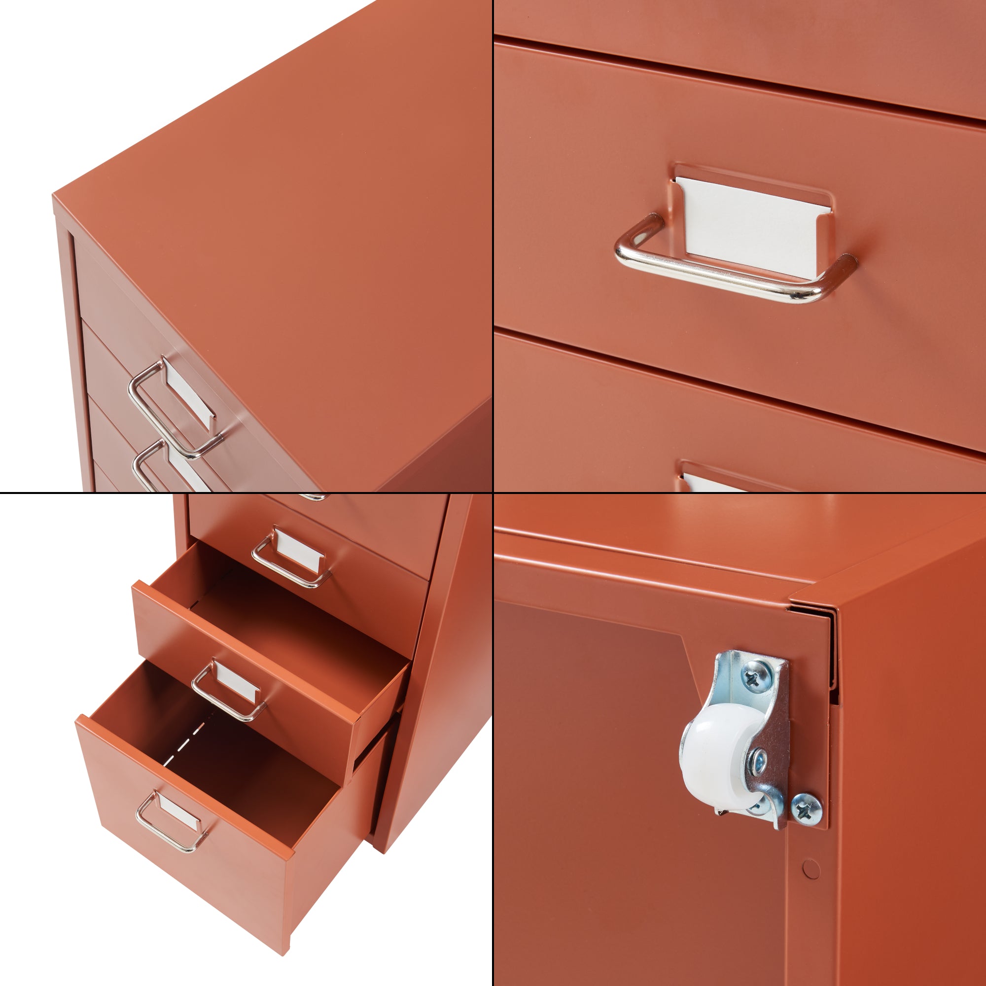 Cassettiera Kökar in Acciaio Mobile Archivio con 5 Cassetti e Rotelle - Rosso Mattone [en.casa]