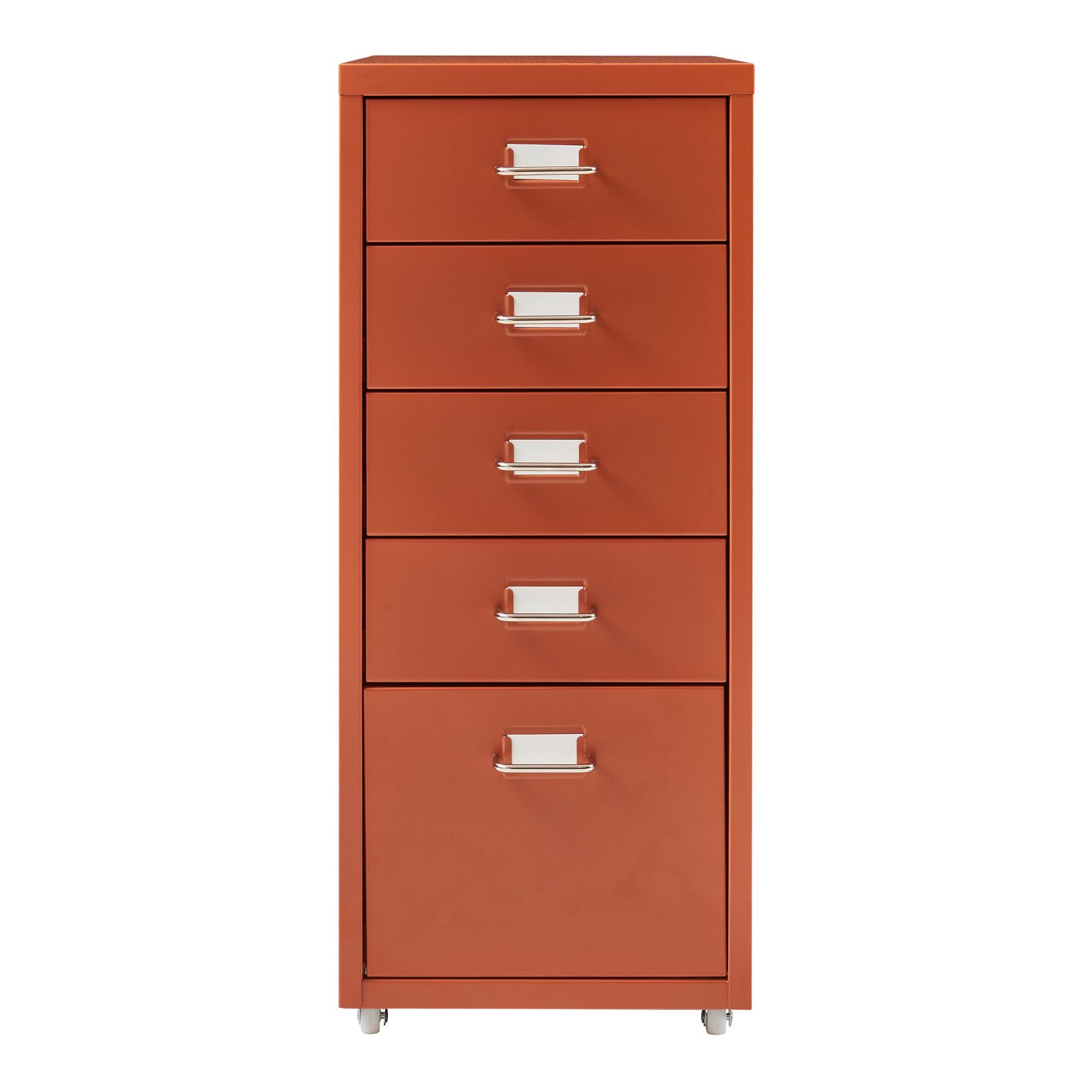 Cassettiera Kökar in Acciaio Mobile Archivio con 5 Cassetti e Rotelle - Rosso Mattone [en.casa]