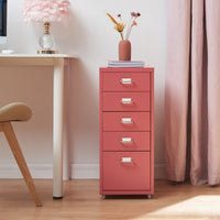 Cassettiera Kökar in Acciaio Mobile Archivio con 5 Cassetti e Rotelle - Rosso Anguria [en.casa]