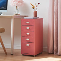 Cassettiera Kökar in Acciaio Mobile Archivio con 5 Cassetti e Rotelle - Rosso Anguria [en.casa]