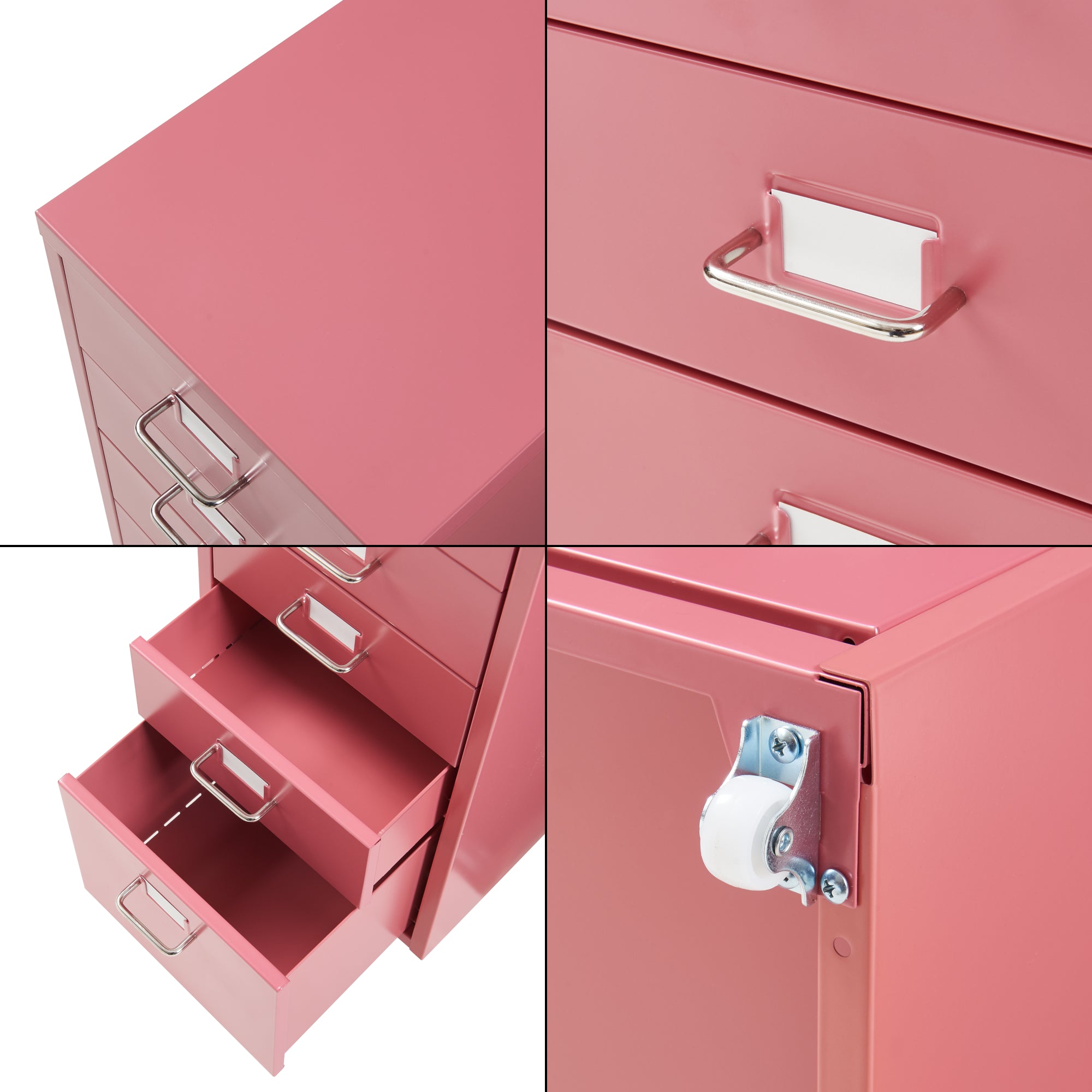 Cassettiera Kökar in Acciaio Mobile Archivio con 5 Cassetti e Rotelle - Rosso Anguria [en.casa]