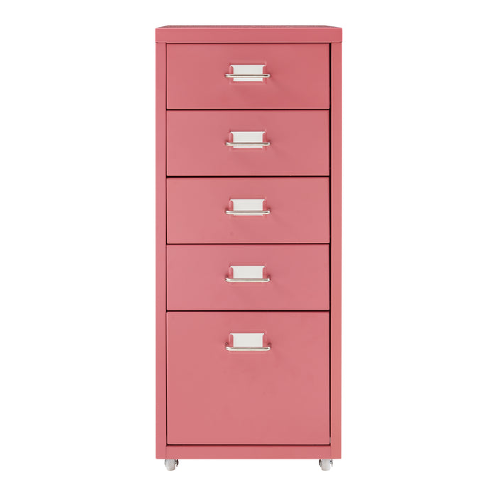 Cassettiera Kökar in Acciaio Mobile Archivio con 5 Cassetti e Rotelle - Rosso Anguria [en.casa]