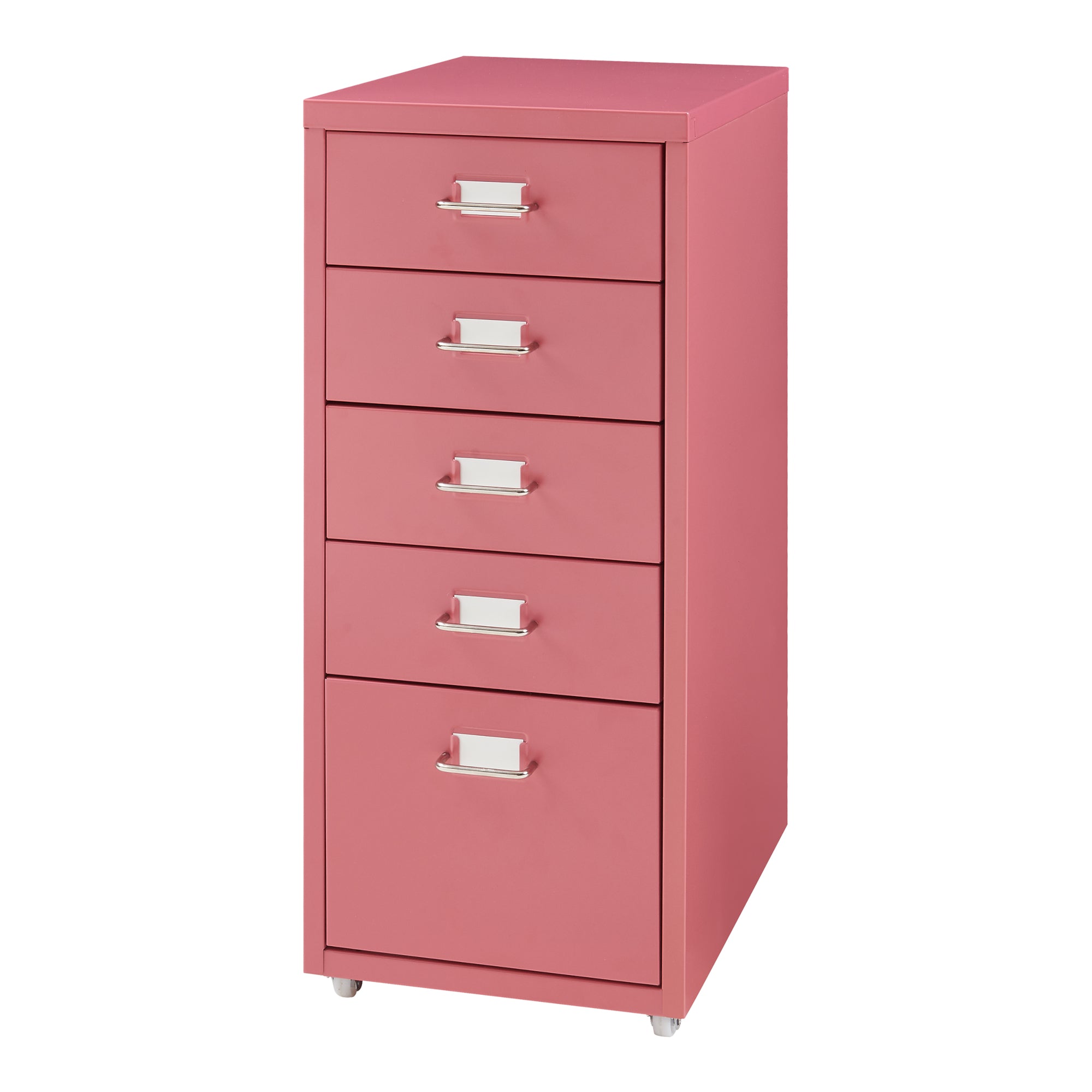 Cassettiera Kökar in Acciaio Mobile Archivio con 5 Cassetti e Rotelle - Rosso Anguria [en.casa]