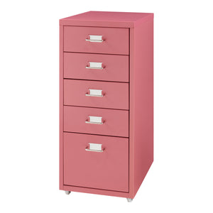 Cassettiera Kökar in Acciaio Mobile Archivio con 5 Cassetti e Rotelle - Rosso Anguria [en.casa]