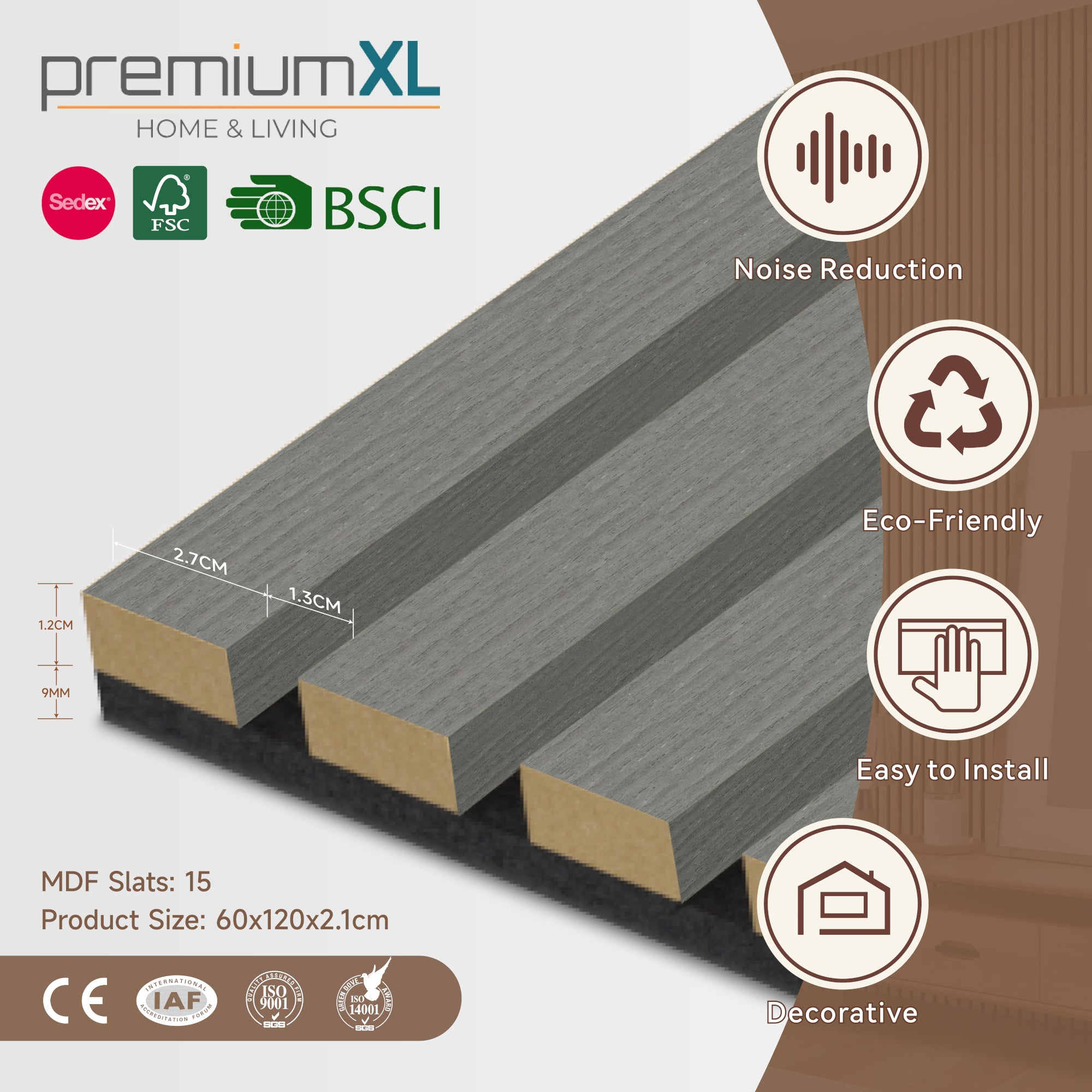 Set Vang di 8 Pannelli Fonoassorbenti Decorativi - Rovere Grigio Chiaro NEU.HOLZ