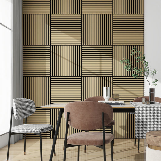 Set Vang di 12 Pannelli Murali 3D Fonoassorbenti 60x60 cm a Listelli Dritti Copertura 5,76 m² - Effetto Rovere NEU.HOLZ