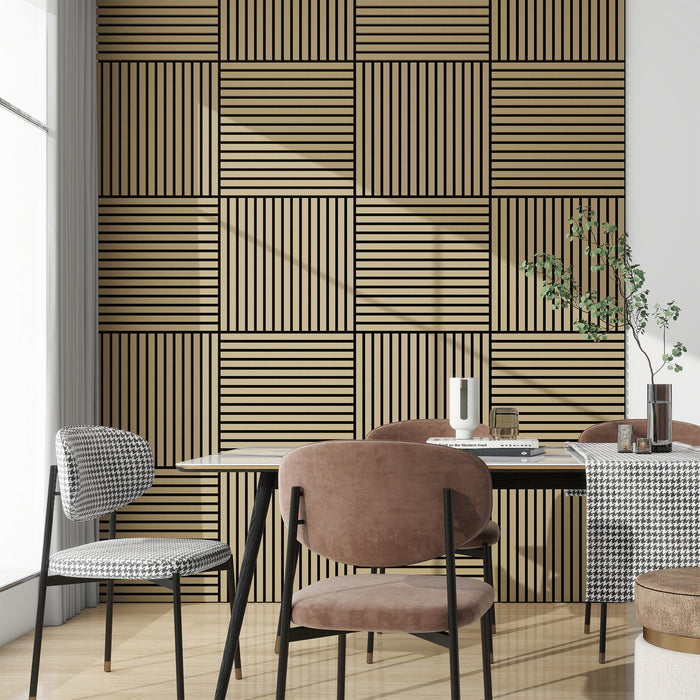 Set Vang di 4 Pannelli Murali 3D Fonoassorbenti 60x60 cm a Listelli Dritti Copertura 1,44 m² - Effetto Rovere NEU.HOLZ