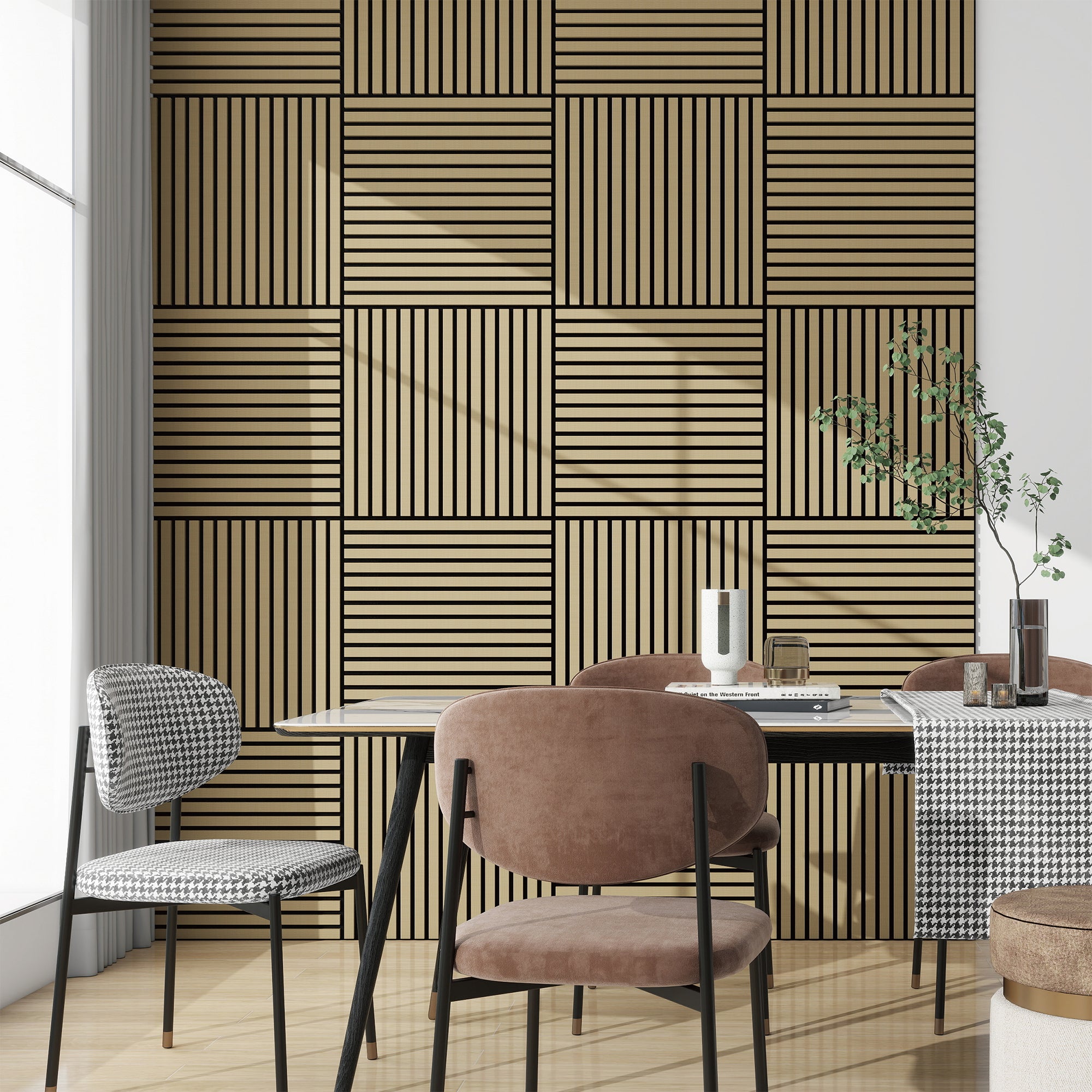 Set Vang di 12 Pannelli Murali 3D Fonoassorbenti 60x60 cm a Listelli Dritti Copertura 4,32 m² - Effetto Rovere NEU.HOLZ