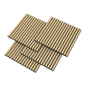 Set Vang di 4 Pannelli Murali 3D Fonoassorbenti 60x60 cm a Listelli Dritti Copertura 1,44 m² - Effetto Rovere NEU.HOLZ