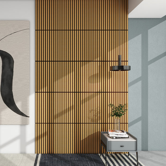 Set Vang di 16 Pannelli Murali 3D Fonoassorbenti 60x60 cm a Listelli Dritti Copertura 5,76 m² - Effetto Rovere Scuro