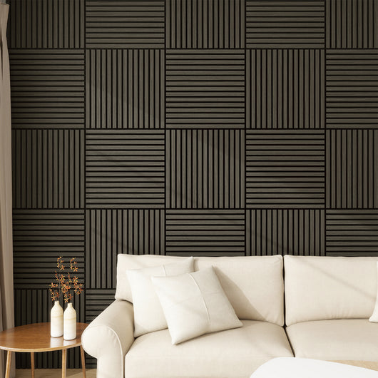 Set Vang di 16 Pannelli Murali 3D Fonoassorbenti 60x60 cm a Listelli Dritti Copertura 5,76 m² - Effetto Rovere Grigio