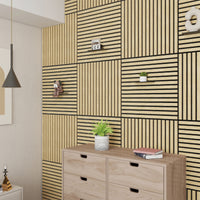 Set Vang di 8 Pannelli Murali 3D Fonoassorbenti 60x60 cm a Listelli Dritti Copertura 2,88 m² - Effetto Rovere Chiaro
