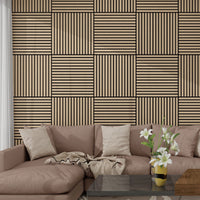 Set Vang di 4 Pannelli Murali 3D Fonoassorbenti 60x60 cm a Listelli Dritti Copertura 1,44 m² - Effetto Noce Chiaro