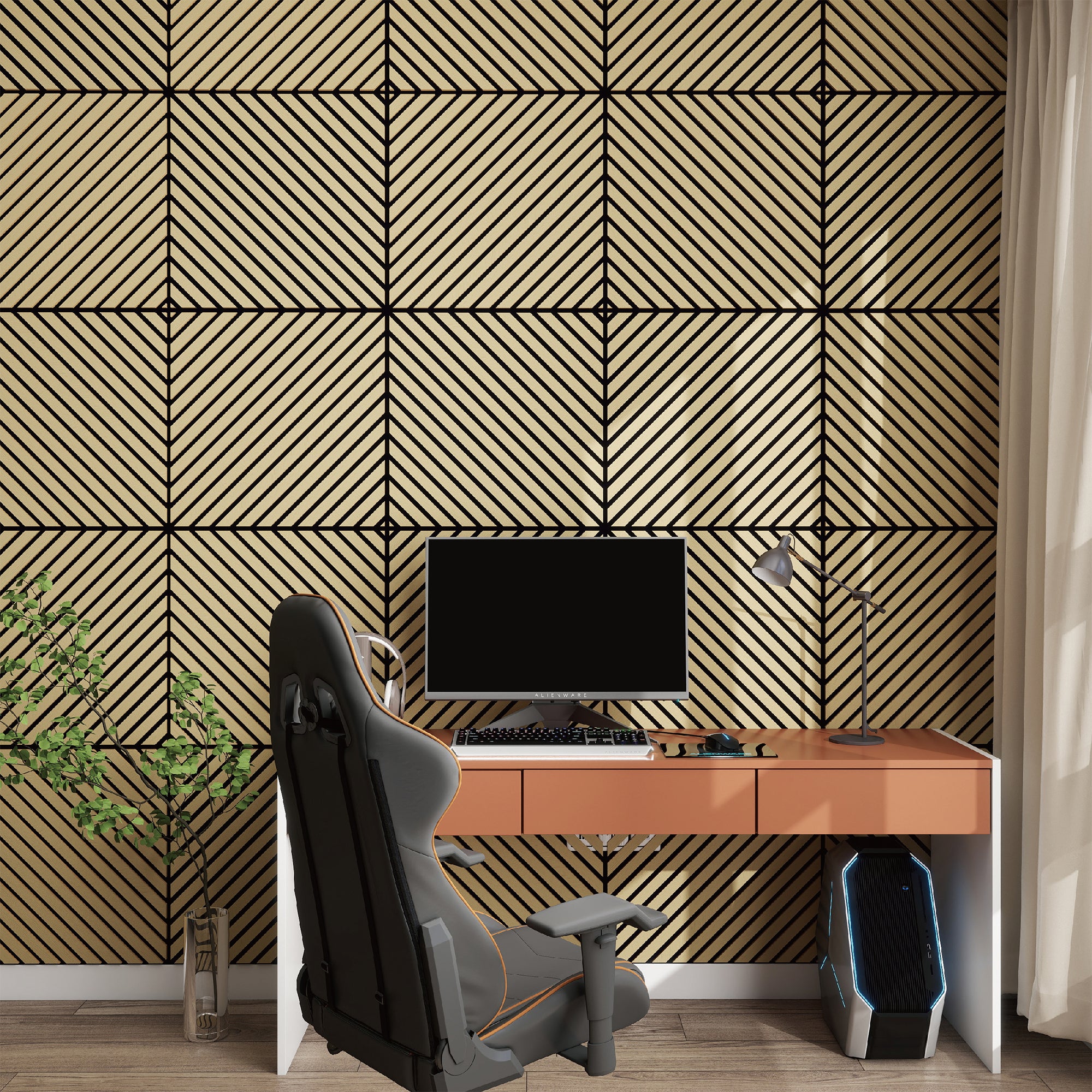 Set Vang di 4 Pannelli Murali 3D Fonoassorbenti 60x60 cm a Listelli Diagonali Copertura 1,44 m² - Effetto Rovere