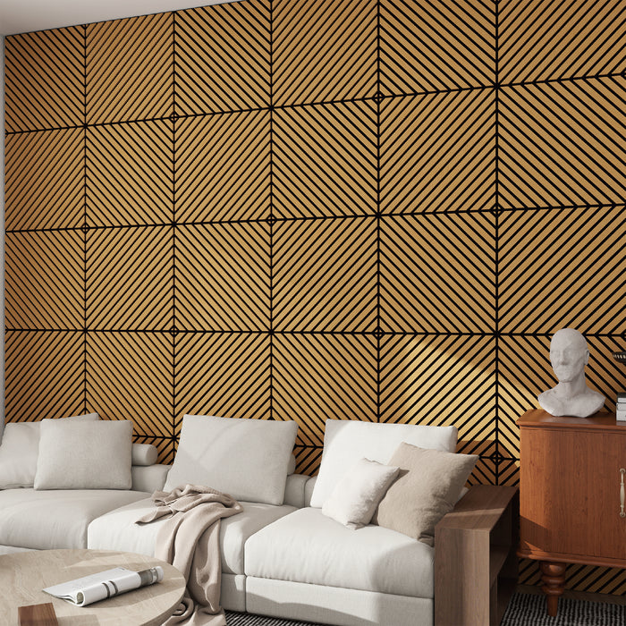 Set Vang di 16 Pannelli Murali 3D Fonoassorbenti 60x60 cm a Listelli Diagonali Copertura 5,76 m² - Effetto Rovere Scuro