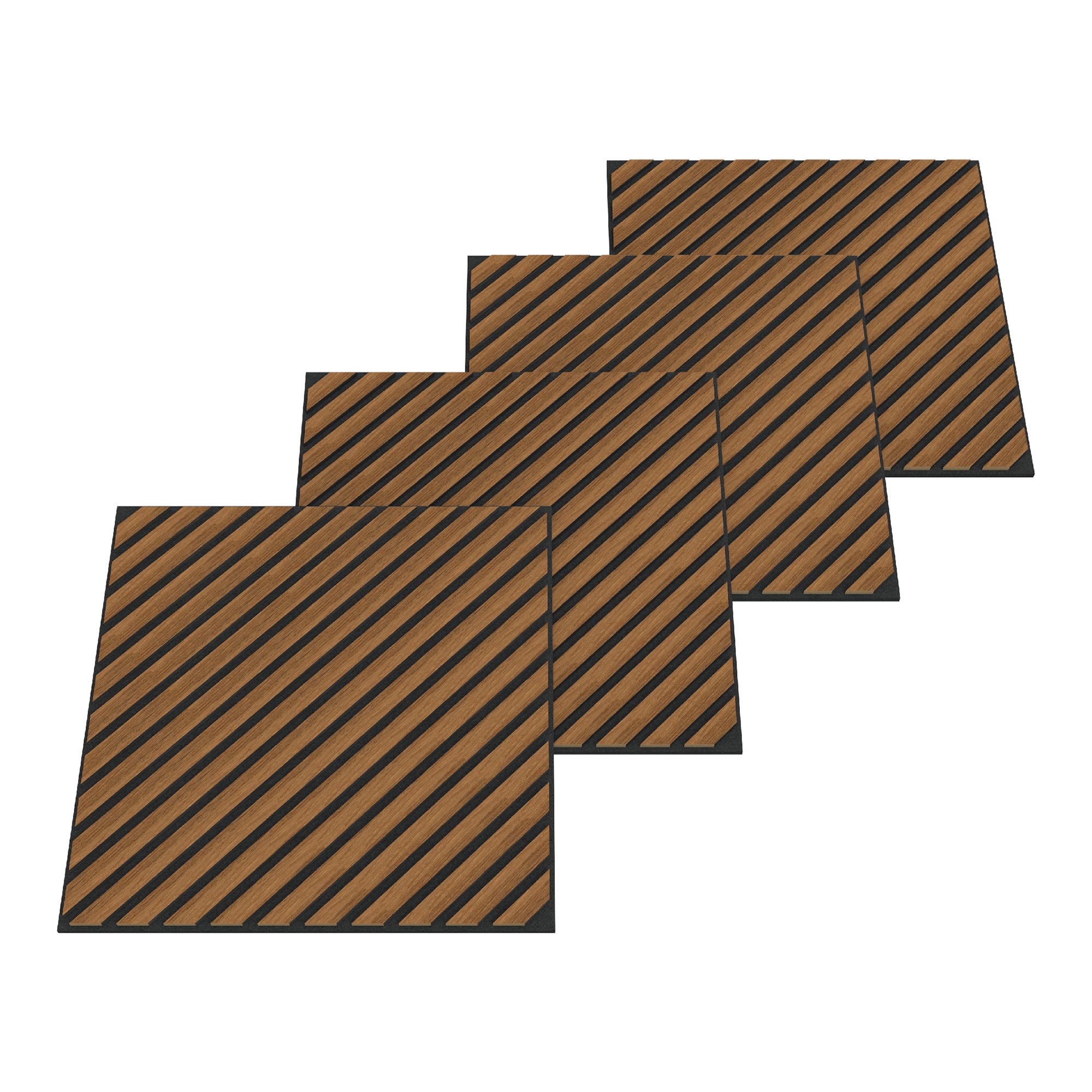 Set Vang di 12 Pannelli Murali 3D Fonoassorbenti 60x60 cm a Listelli Diagonali Copertura 4,32 m² - Effetto Legno Teak