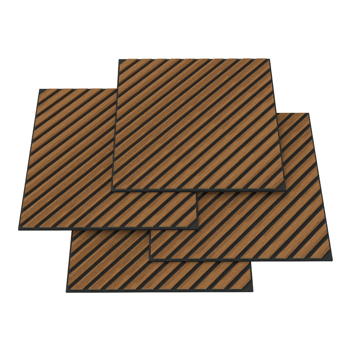 Set Vang di 4 Pannelli Murali 3D Fonoassorbenti 60x60 cm a Listelli Diagonali Copertura 1,44 m² - Effetto Legno Teak