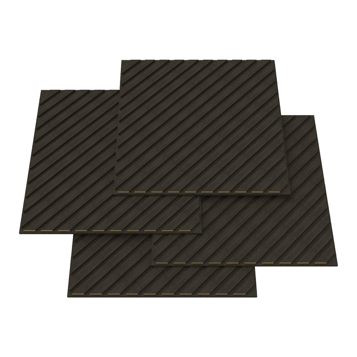 Set Vang di 16 Pannelli Murali 3D Fonoassorbenti 60x60 cm a Listelli Diagonali Copertura 5,76 m² - Effetto Rovere Grigio