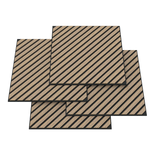 Set Vang di 4 Pannelli Murali 3D Fonoassorbenti 60x60 cm a Listelli Diagonali Copertura 1,44 m² - Effetto Noce Chiaro