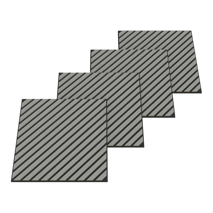 Set Vang di 12 Pannelli Murali 3D Fonoassorbenti 60x60 cm a Listelli Diagonali Copertura 4,32 m² - Effetto Rovere Grigio