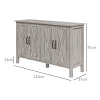 Mobiletto Multiuso stile Rustico con 4 Ripiani Portaoggetti Regolabili, in Legno, 120x37x75 cm, Grigio