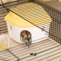 Gabbia per Criceti con Casetta, Tunnel e Ruota, Base con 4 Rotelle, 60x35x38.5cm, Nero e Marrone