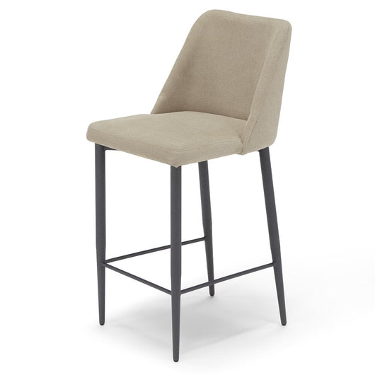 Sgabello Imbottito ALEXIA MADE IN ITALY, H73 per sala da pranzo, cucina e soggiorno, gambe robuste in metallo effetto ghisa, rivestito con tessuto antimacchia idrorepellente colore Tortora