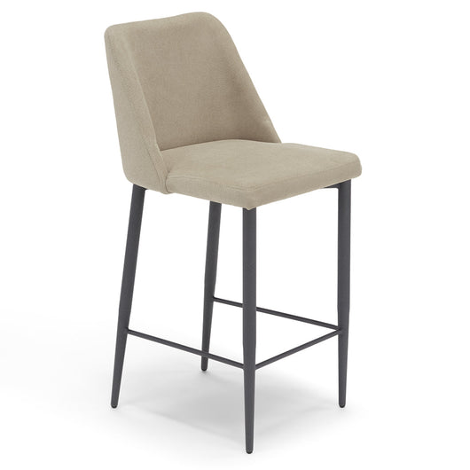 Sgabello Imbottito ALEXIA MADE IN ITALY, H63 per sala da pranzo, cucina e soggiorno, gambe robuste in metallo effetto ghisa, rivestito con tessuto antimacchia idrorepellente colore Tortora