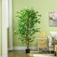 Pianta di Ficus Artificiale da 180 cm per Interni ed Esterni con Vaso in Metallo Riempito, Verde