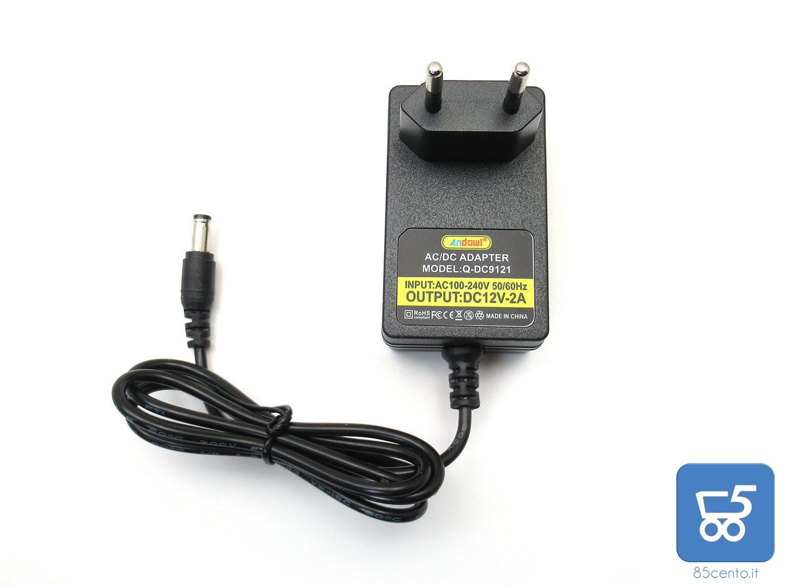 Alimentatore 12V 2A per Telecamere Strisce LED Modem 12V Input AC 100-240V 50/60Hz spine EU Spinotto 5,5x2,1mm