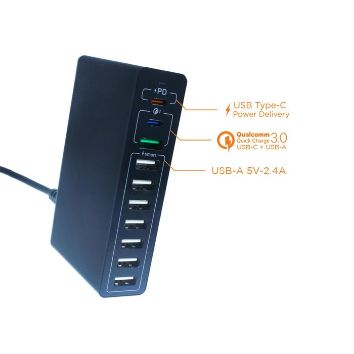 Alimentatore Caricabatterie USB da Muro 65W 2 USB Type C PD 1 USB QC3,0 7 USB Smart