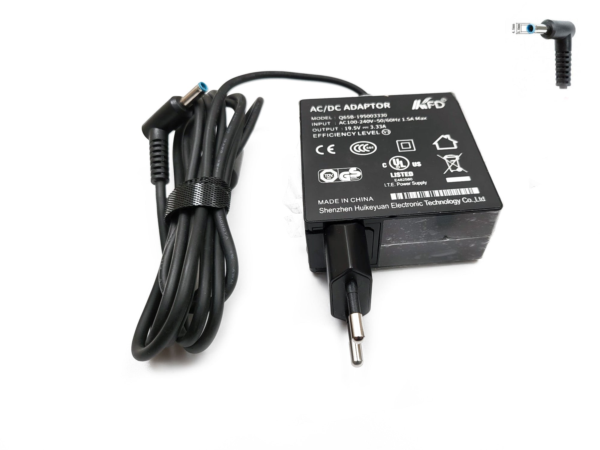 Alimentatore Compatibile HP 65W 19,5V 3,33A Spinotto Blu 4,5 x 3.00 mm Nuovo