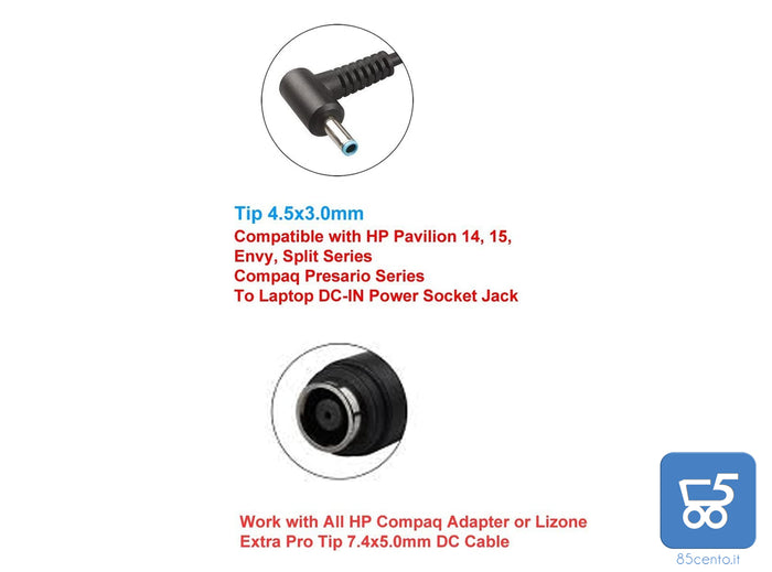 Alimentatore Originale HP per Notebook Laptop Tiny 65W 19,5 V 3,33A con cavo di alimentazione Italiano + Adattatore da 7,4x5mm a 4,5x3mm - EX DEMO