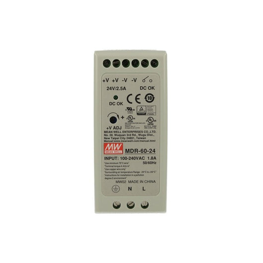 Alimentatore Rotaia Industriale MW MEAN WELL MDR-60-24 60W 24V 2,5A Barra Guida DIN Rail Single Power Supply Input 220V 110V