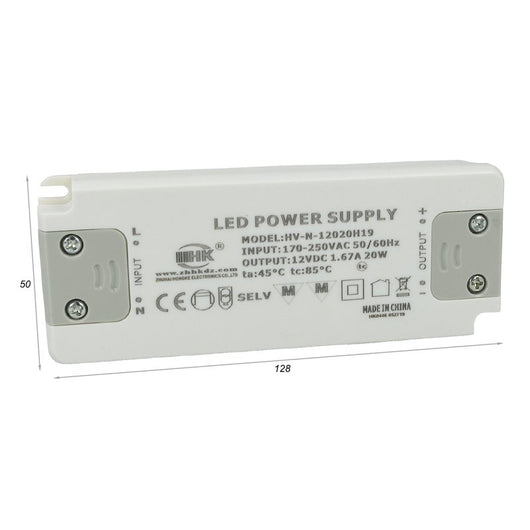 Alimentatore Trasformatore CV 20W 12V 1,67A Super Slim Solo 16mm Spessore