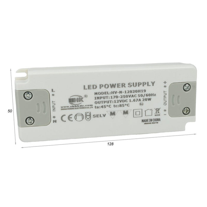 Alimentatore Trasformatore CV 20W 12V 1,67A Super Slim Solo 16mm Spessore