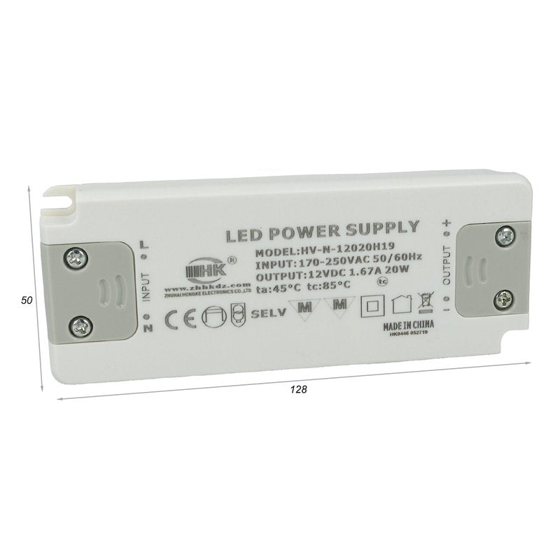 Alimentatore Trasformatore CV 20W 12V 1,67A Super Slim Solo 16mm Spessore