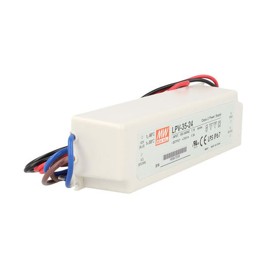 Alimentatore Trasformatore CV MW MEAN WELL Impermeabile IP67 24V 35W 1,5A LPV-35-24 Input 220V e 110V