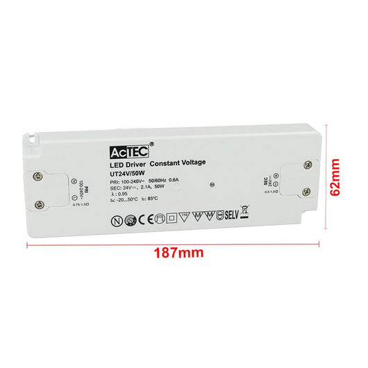 Alimentatore Trasformatore CV Slim 24V 50W 2,1A Voltaggio Costante 187x62x22mm