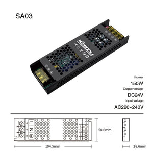 Alimentatore Trasformatore Dimmerabile da 150W robusto e affidabile per le tue applicazioni Tensione 24V SA03