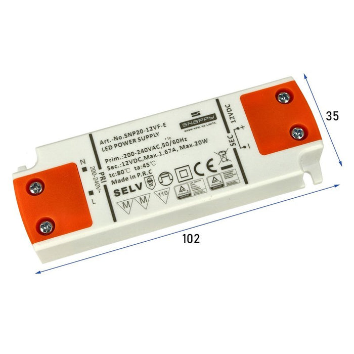 Alimentatore Trasformatore Slim 12V 20W 1,67A 16mm SNAPPY SE20-12VF
