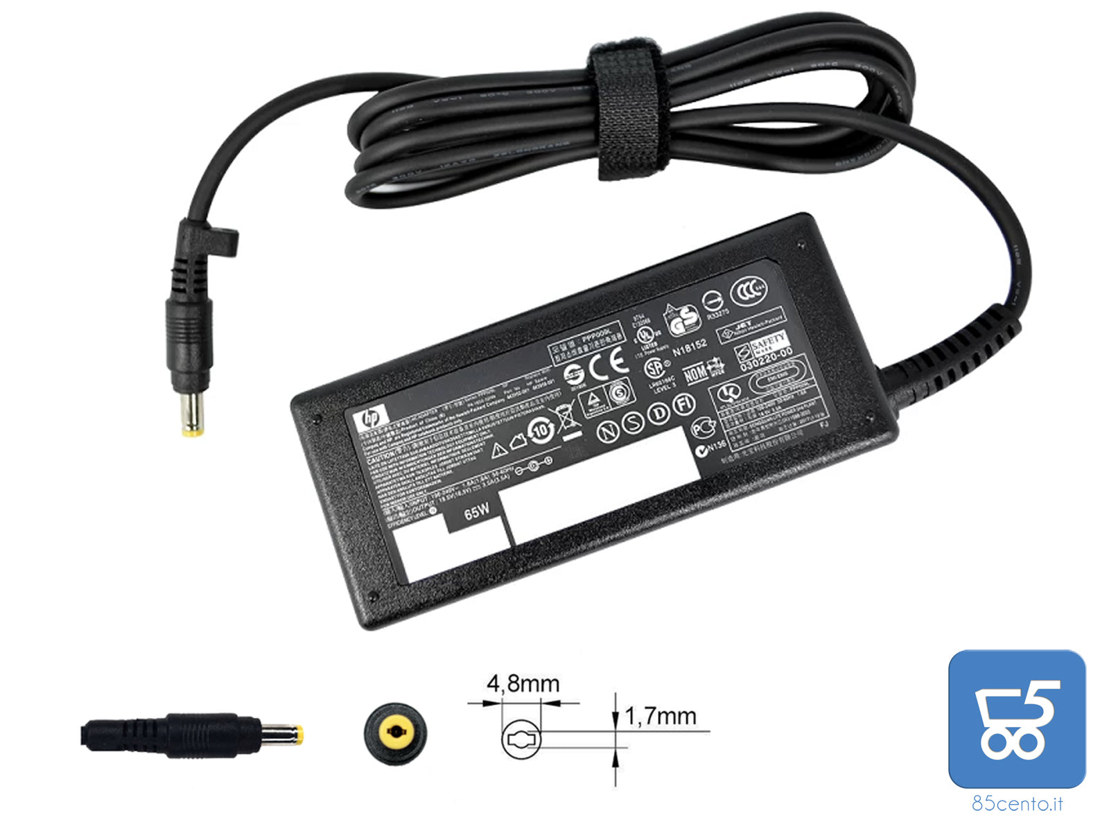 Alimentatore originale HP 18.5V 3.5A 65W PA 1650-02C connettore 4,8 x 1,7 mm USATO