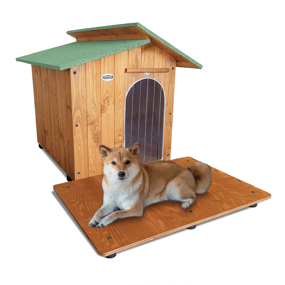 CUCCIA IN LEGNO PER CANI DA ESTERNO MODELLO ALPI CON DAVANZALE C-PASTORE  CON "TENDINA OMAGGIO" L.100 x P.156 x H.95