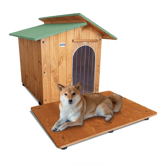 CUCCIA IN LEGNO PER CANI DA ESTERNO MODELLO ALPI CON DAVANZALE C-PASTORE  CON "TENDINA OMAGGIO" L.100 x P.156 x H.95