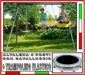 Altalena 4 posti con cavalluccio e trampolino elastico, kit parcogiochi per bambini Sicorage Slolle