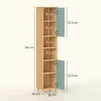Mobiletto da bagno con 2 ante e 2 scomparti aperti, ripiani regolabili, 30 x 30 x 166 cm, Verde