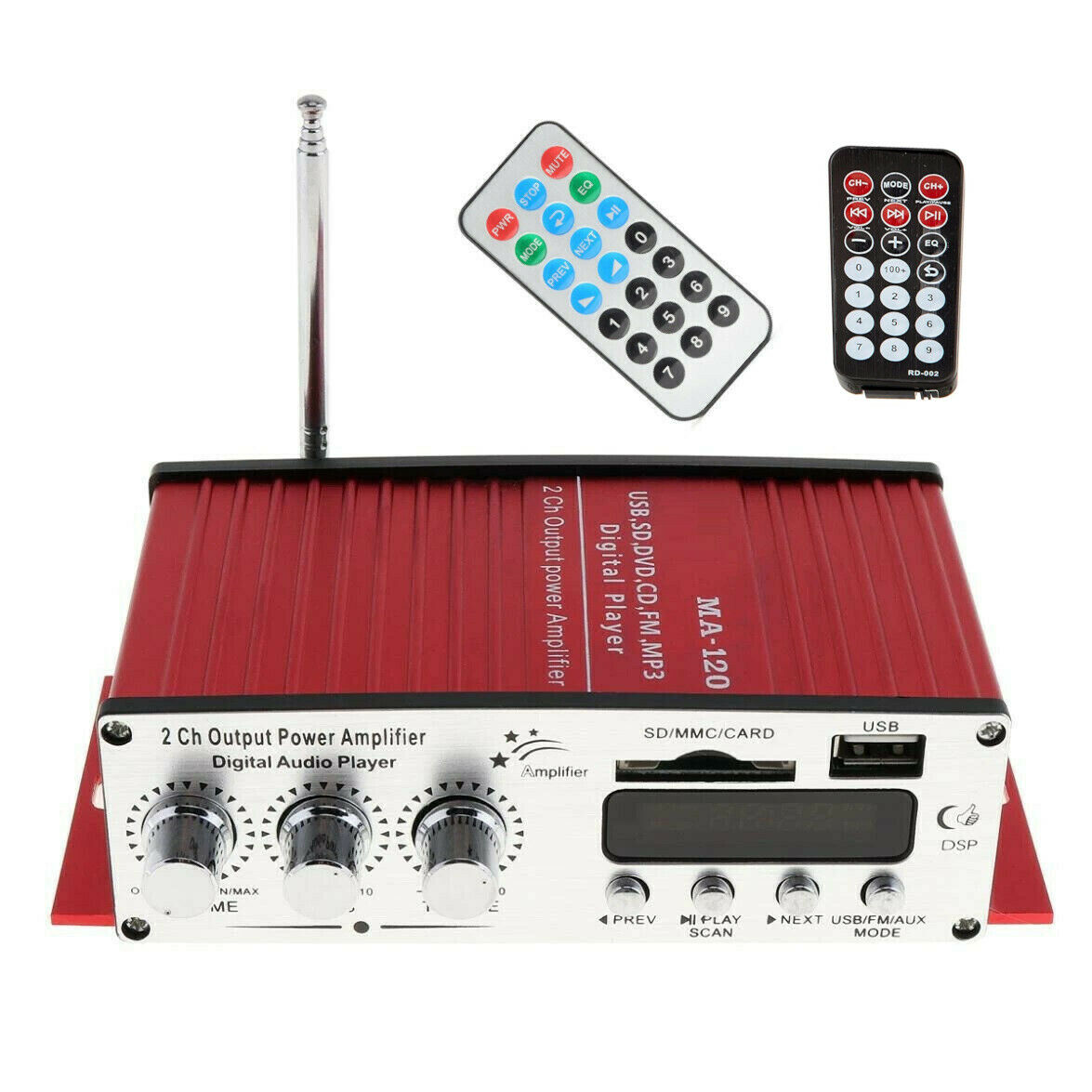 Amplificatore audio 12V casa auto 2 canali 40W RMS 4-16 Ohm telecomando MA-120