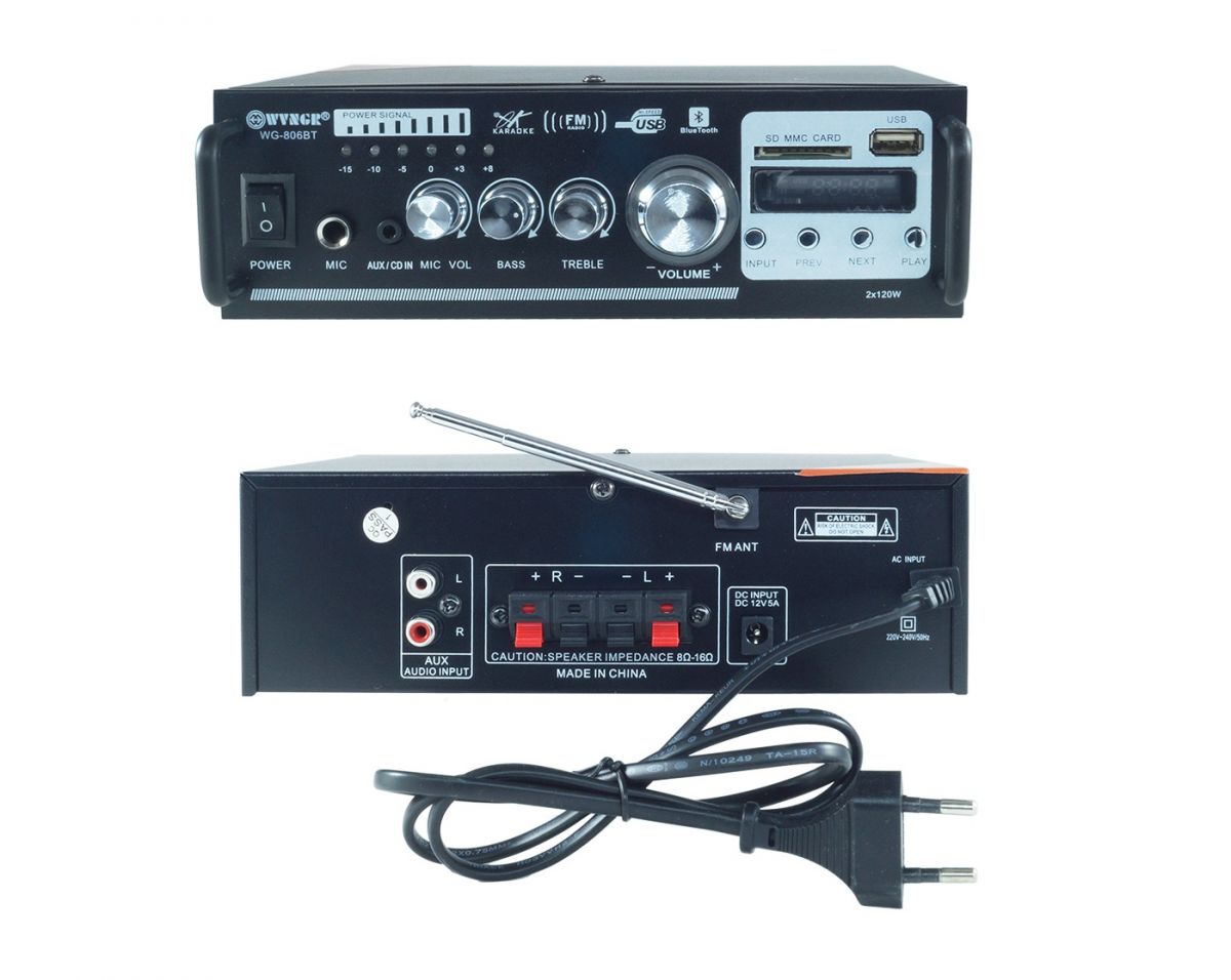 Amplificatore audio stereo 2 canali 2 bluetooth usb sd mp3 karaoke