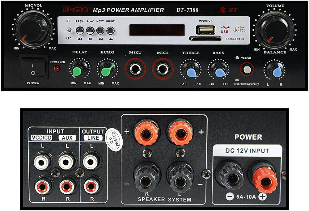 Amplificatore bluetooth audio radio FM karaoke ingressi microfono sd usb mp3 BT-7388